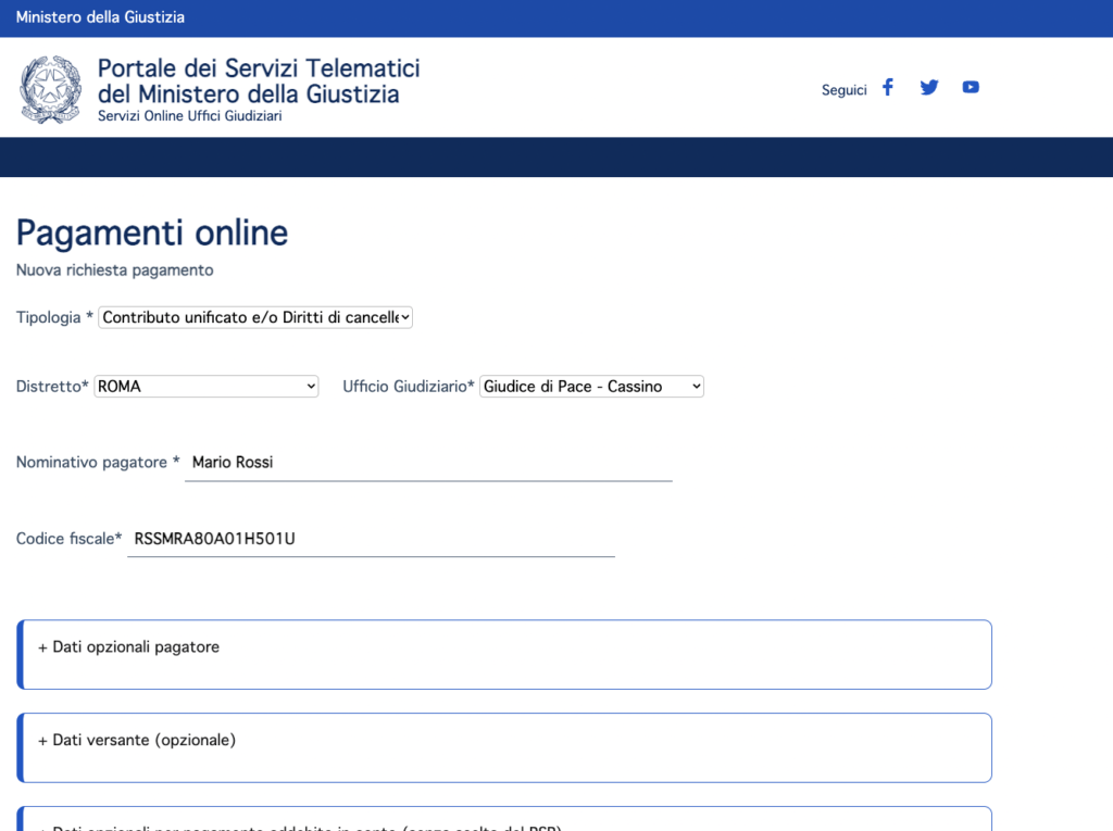 Come si paga il contributo unificato, step 3