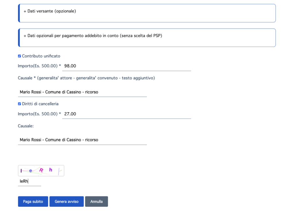Come si paga il contributo unificato, step 4